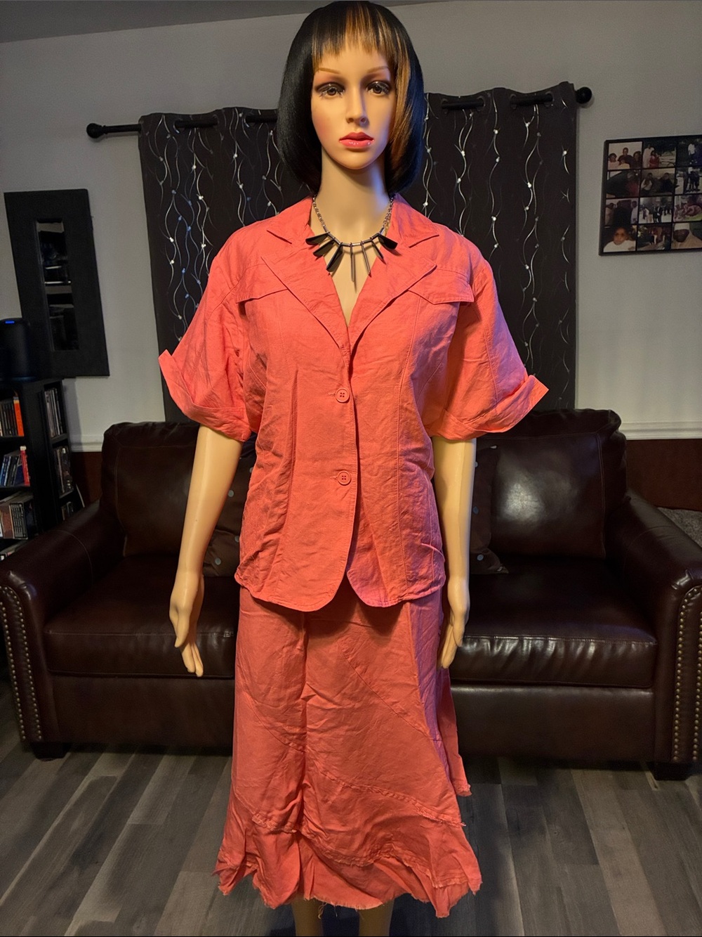 Women’s Coral Button-Front Maxi Skirt Set by